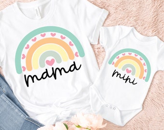 Mama Mini Svg, Mom and Mini Rainbow for Shirt, Mommy and Me Tshirt Design, Mommy Daughter Matching Cut File, Mom and Me Rainbow Shirt Svg