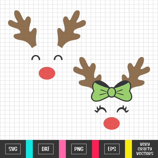 Reindeer Face Bundle, Kids Reindeer Face Png, Matching Rudolph Reindeer Cut File for Cricut