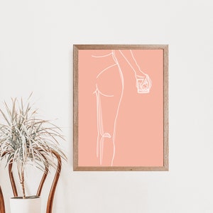 Female Figure / Digital Download / Pink wall art / Cocktail Art