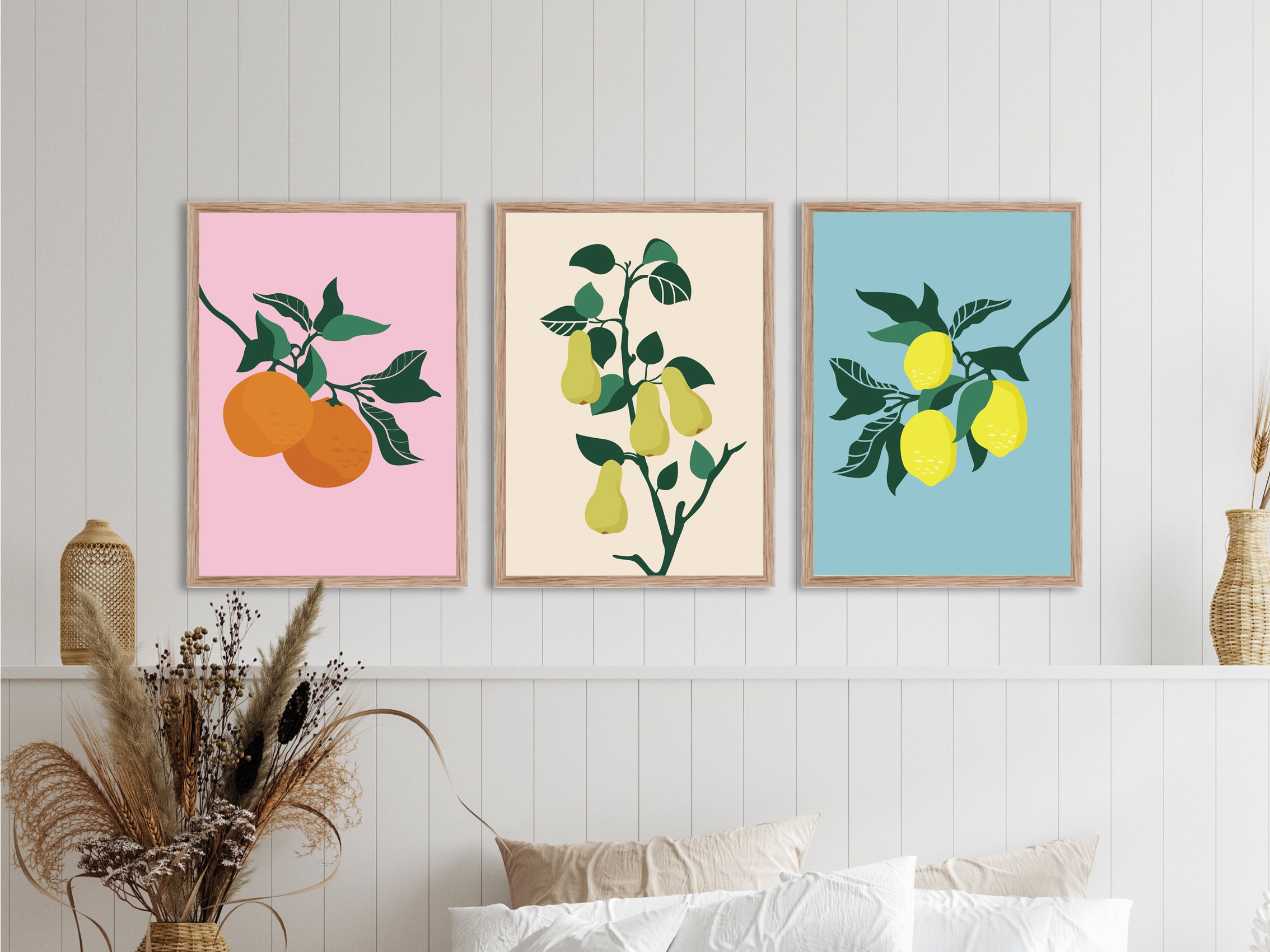 Set of 3 / Fruit Prints / Digital Download / Bright wall art / Etsy