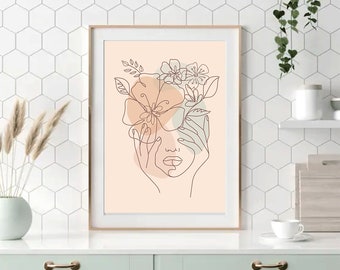 Head Of Flowers Art Print / Digital download/  Line Art /  Minimalist / boho prints