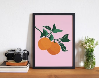 Orange Kunstdruck / digitaler Download / Obst Kunstdruck / Küche Wandkunst / Zitrus Druck