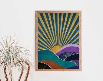 Sunrise Mountain Print, Abstract Landscape Art (Digital Download)