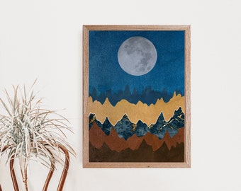 Moon Mountain Abstract Print, Boho Nature Art (Digital Download)