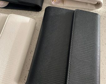 A6 budget binder litchi pebble trifold wallet