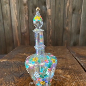 Hand Painted Hand Blown Glass Perfume Bottle w/ Stopper