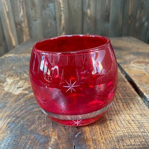 Red Cut Glass Star Pattern Votive Candle Holder