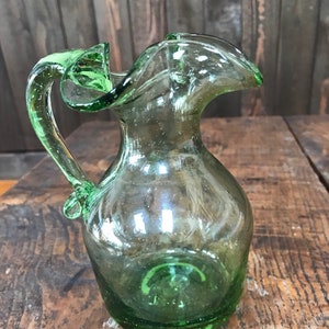 Vintage Green Clear Art Glass Pitcher/Creamer