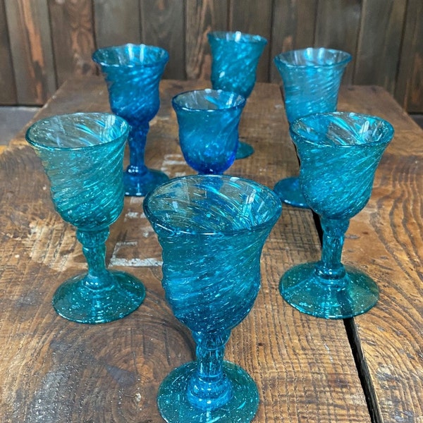 7 Hand Blown Aqua Blue Swirl Pattern