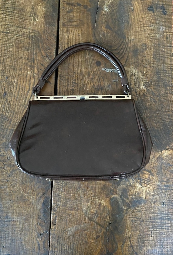 Dover Brown 60's Patent Leather Handbag/Purse