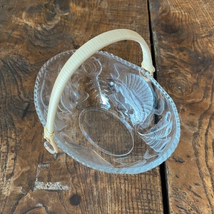 Vintage Sea Shell Embossed Oval Bowl with Rattan Handle