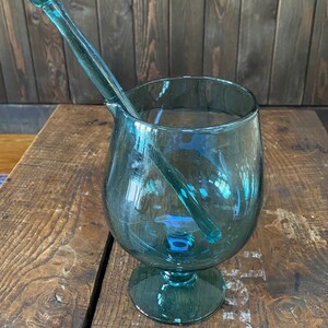 Vintage Green Glass Cocktail Pitcher with Glass Stirrer