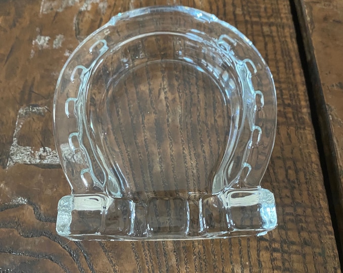 Vintage Clear Glass Horseshoe Ashtray Etsy