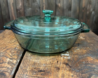 Anchor Ovenware Clear Green Glass Casserole with handles and lid