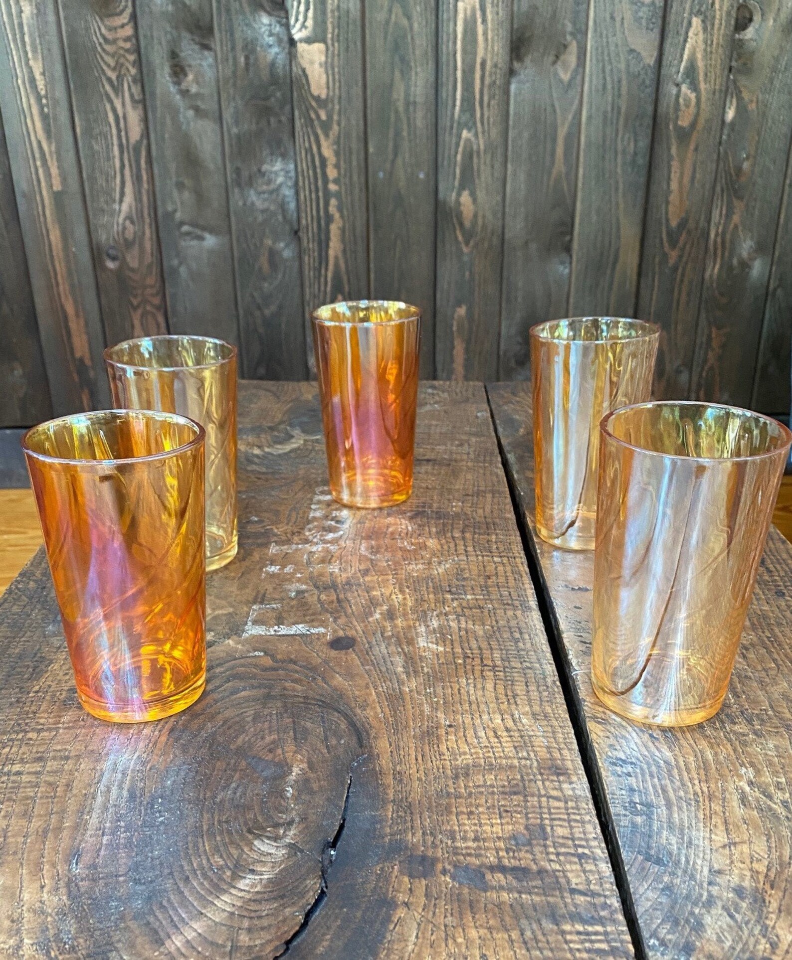 Set of 5 Vintage Carnival Iridescent Drinking Glasses Swirl Pattern Etsy