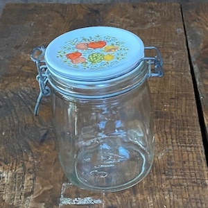 Vintage CorningWare Spice Of Life  Glass Canister Glass Lid Wire Bale