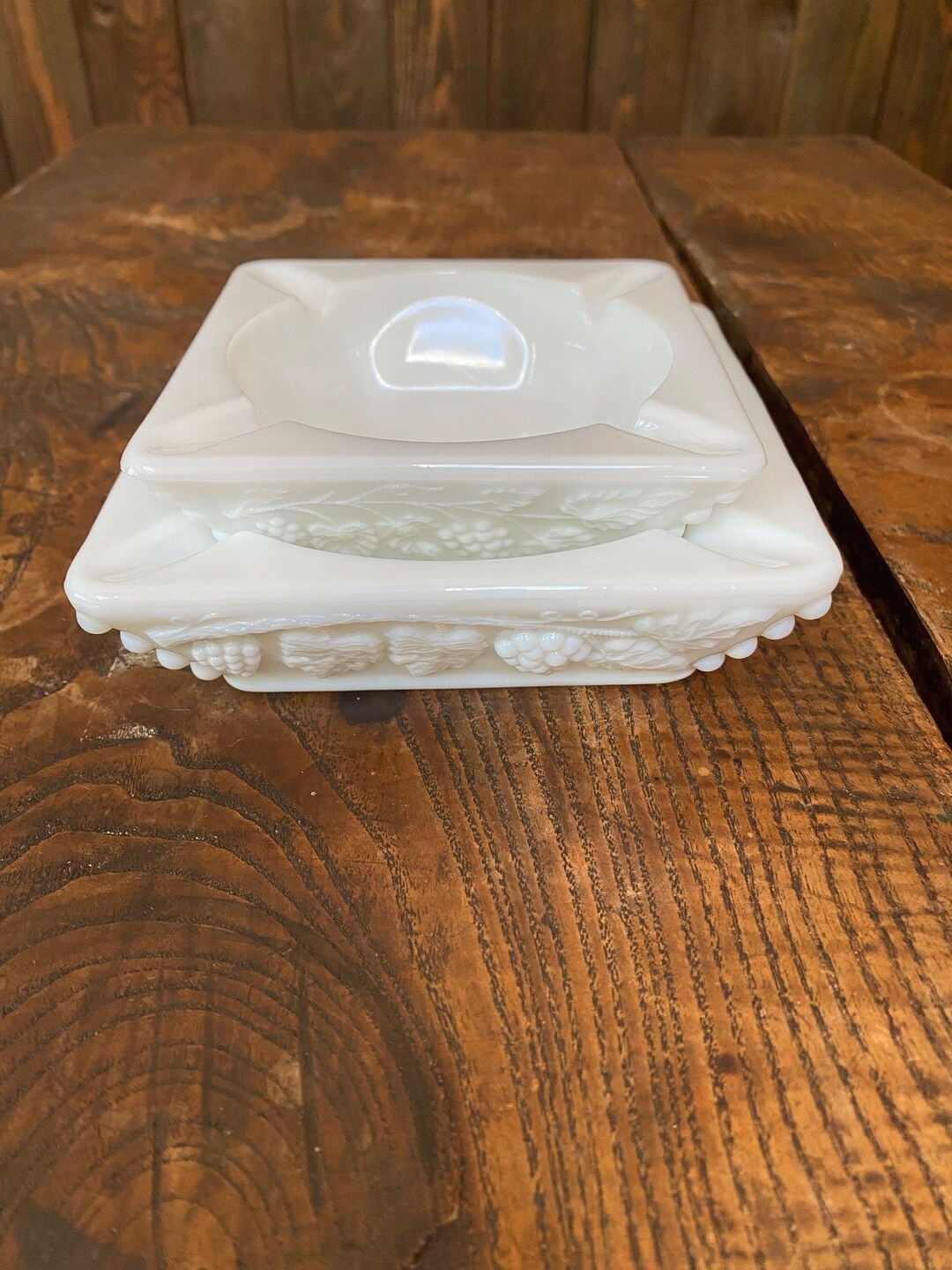 Westmoreland Stackable Milk Glass Ashtrays Grapevine Pattern Etsy