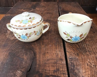 Vintage Cream and Sugar Set with Gold accents