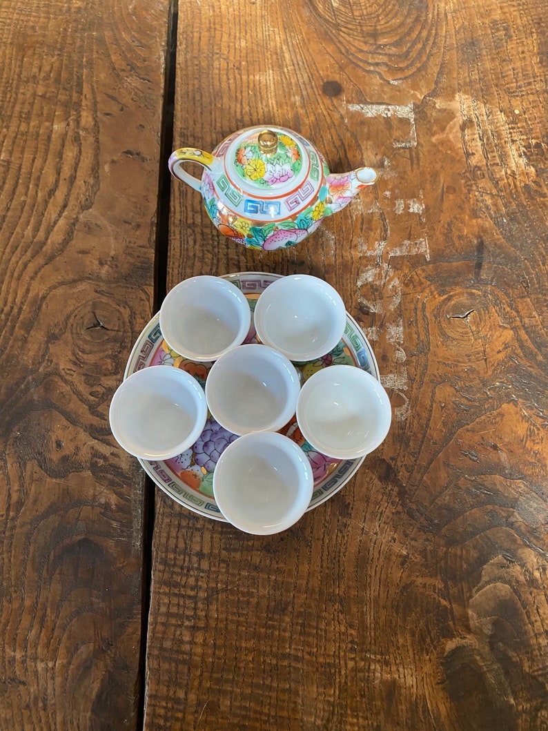 9 Pc Vintage Miniature Chinese Tea Set Rose Pattern W/gold Etsy