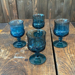 4 Imperial Clear Blue Crown Thumbprint Cordial Glasses