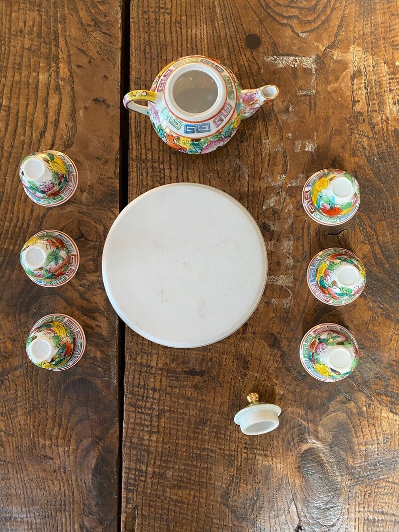 9 Pc Vintage Miniature Chinese Tea Set Rose Pattern W/gold Etsy