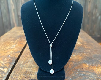 Silver 925 Pink Pearl Lariat Necklace