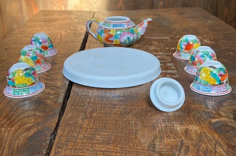 9 Pc Vintage Miniature Chinese Tea Set Rose Pattern W/gold Etsy