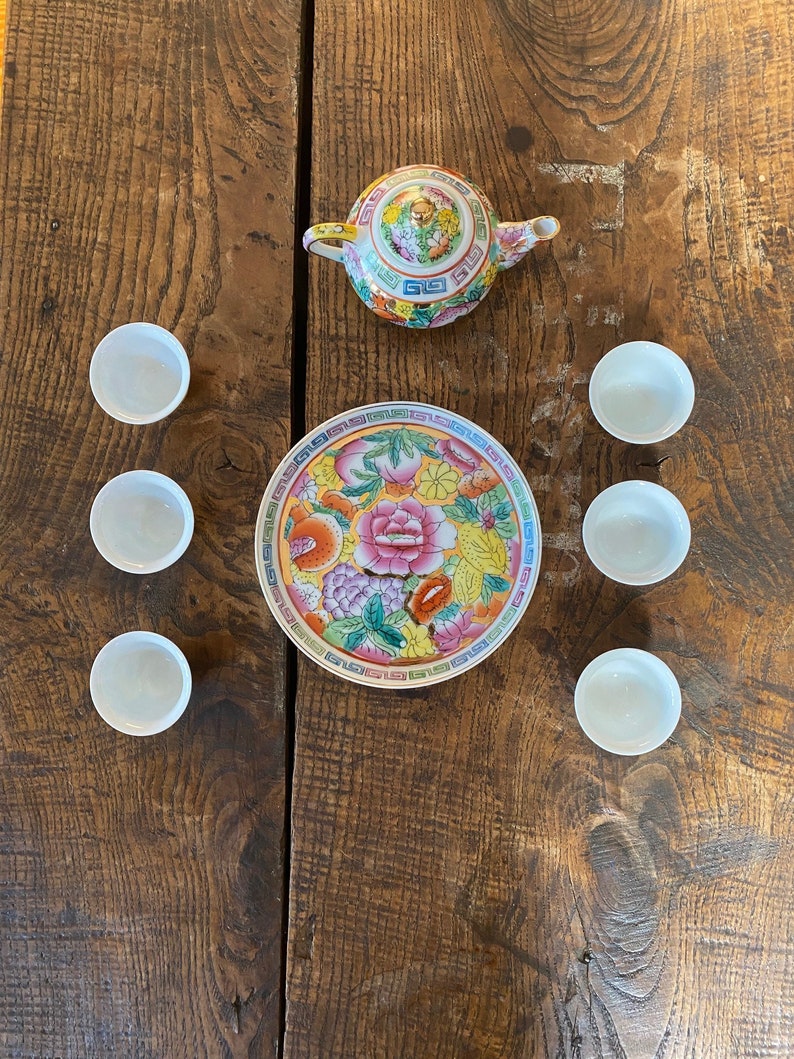 9 Pc Vintage Miniature Chinese Tea Set Rose Pattern W/gold Etsy