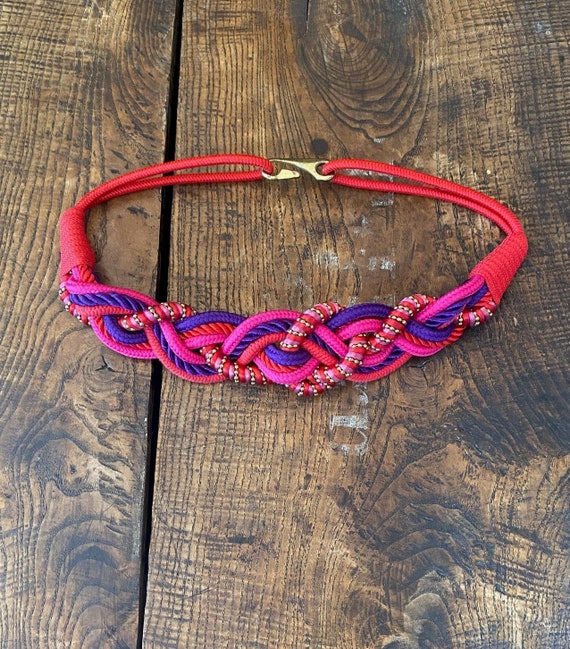 Vintage Braided Cinch Belt Purple, Pink, Red, and… - image 1