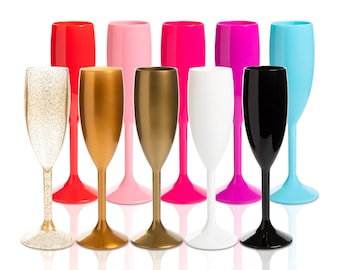 Reusable Plastic Stemmed Champagne Flutes, Set of 5 - Washable Glasses for Sparkling Wine