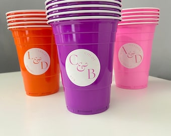 Personalized Wedding Party Cups, Custom Stickers, Reusable Beer Pong Cups