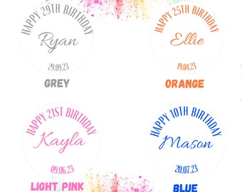 Personalized Birthday Party Stickers, 45mm Round Labels