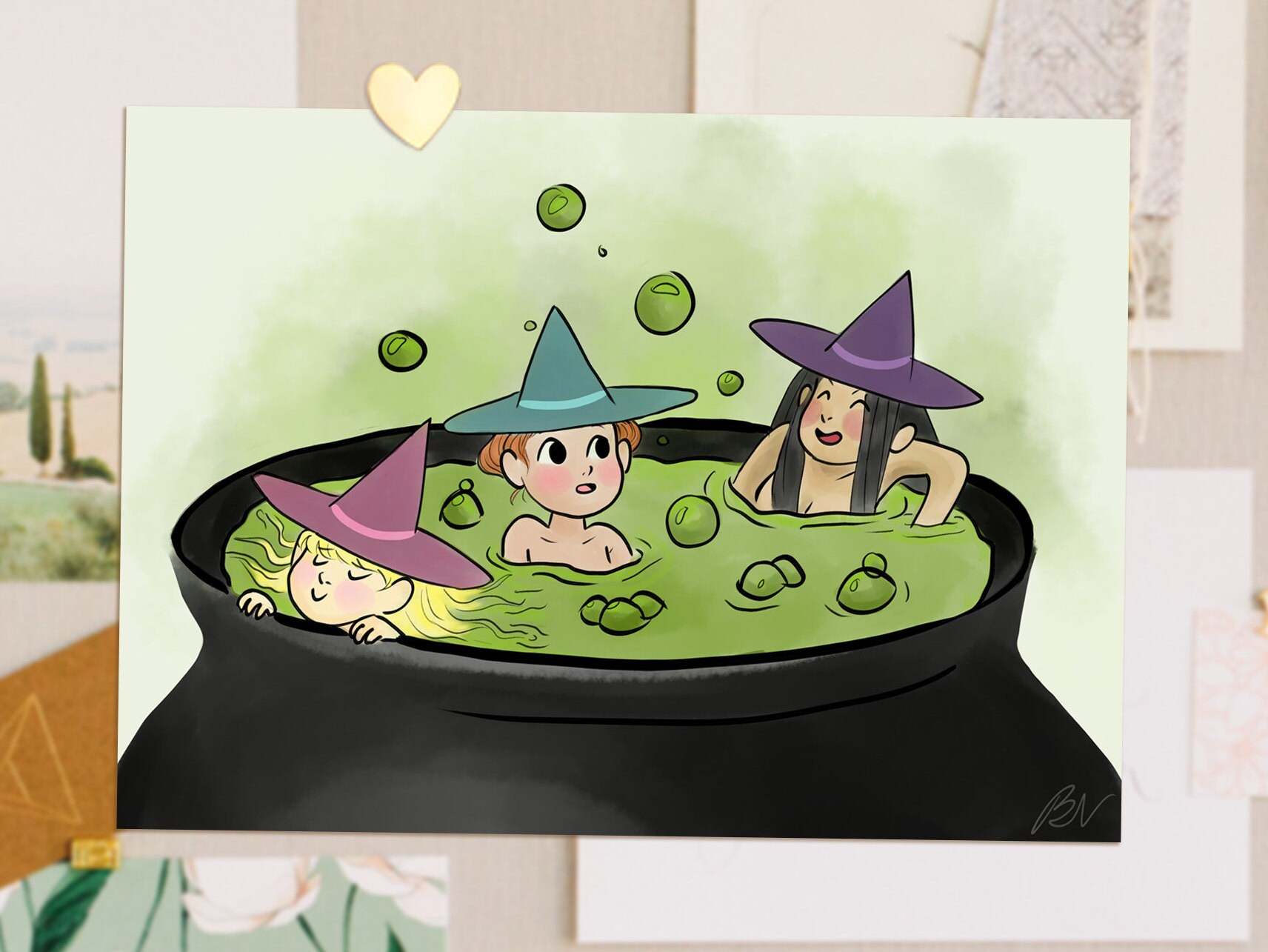 Bubble Bath Witches 6.25x4.5 Impresión de Arte Etsy
