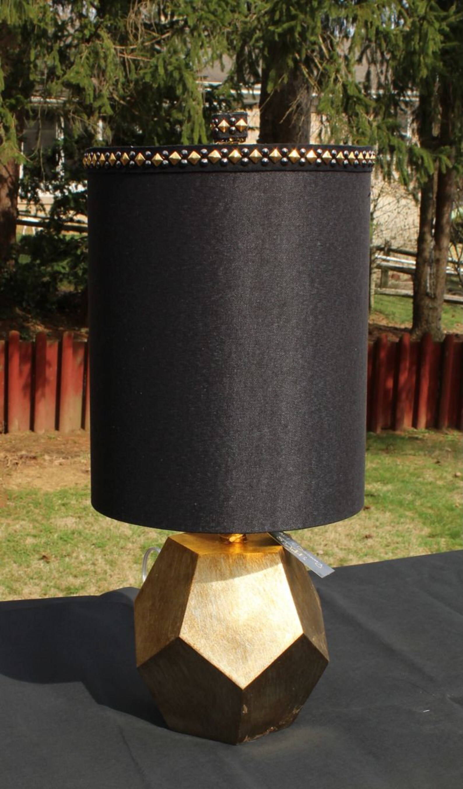 Black Lamp Shade w/Gold Accents Matching Finial Etsy