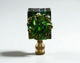 Emerald Green Crystal Lamp Finial: Art Deco Glam Lamp Topper