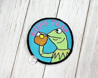 Fully embroidered patch- Kermit *sips tea*