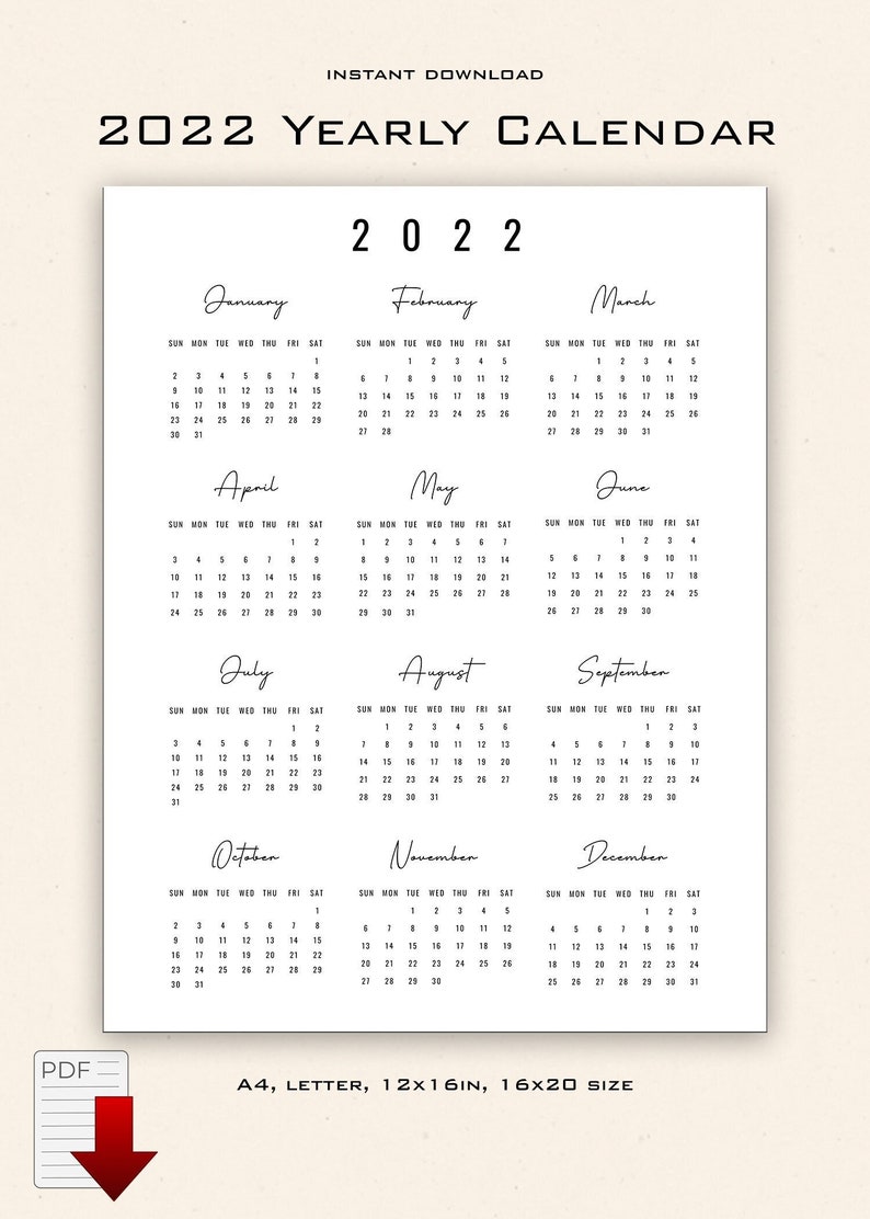 2022 year calendar 2022 wall calendar new year calendar 2022 etsy