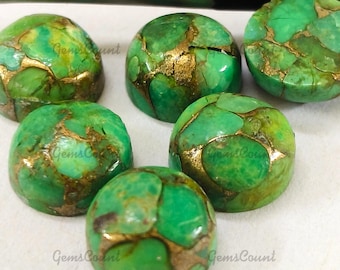 Natural Green Copper Turquoise Cabochon: Round Gemstone for Jewelry Making (3mm-20mm)