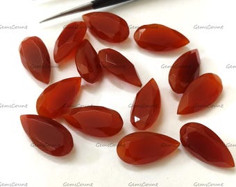 Red Onyx Faceted Cut Long Pear Polished Gemstone Natural Crystals
