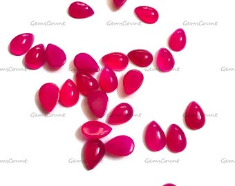 Natural Hot Pink Chalcedony Pear Cabochon • Bright Pink Teardrop Gemstone • Smooth Polished Cab for 925 Silver Jewelry Making Supplies