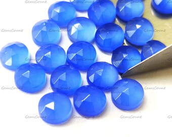 Natural Blue Chalcedony Round Rose Cut Fine Polish Precision Loose Gemstone