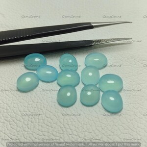 Aqua Chalcedony Cabochon Oval Gem