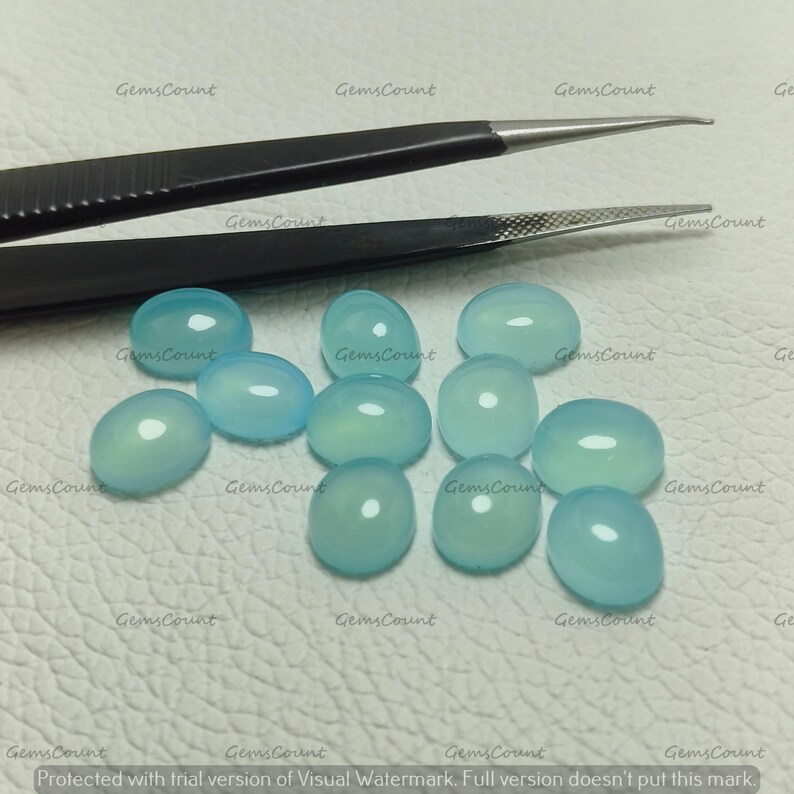 Aqua Chalcedony Cabochon Oval Gem