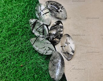Natural Black Rutilated Quartz Marquise Cabochon Fine Polish Loose Gemstone