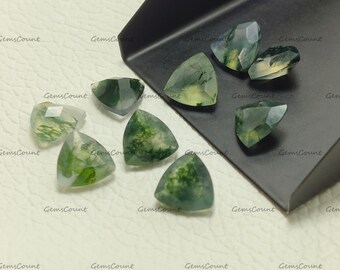 Natural Moss Agate Trillion Faceted Cut Polished Gemstone Healing Crystals