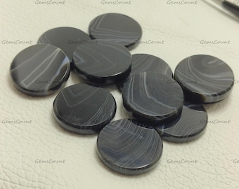 Natural Black Banded Agate Round Cabochon Coin Smooth Polish Loose Gemstone