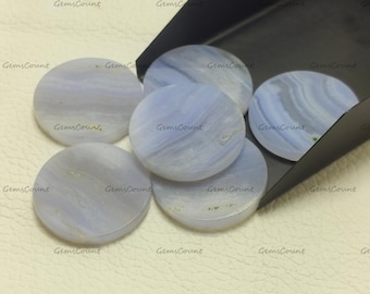 Natural Blue Lace Agate Round Cabochon Coin Fine Polish Precision Loose Gemstone