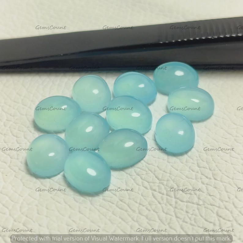 Oval Cabochon Aqua Chalcedony Natural Gemstone