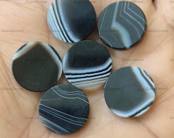 Natural Black Banded Agate Circular Coin Cabochon Fine Polish Loose Gem