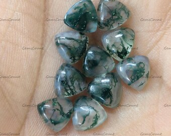 Natural Moss Agate Cabochon Calibrated Trillion Gemstone For Jewelry Crafting